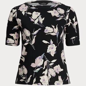 🆕 LRL Floral Stretch Cotton Slim Fit Boat
Neck Tee Shirt - Medium